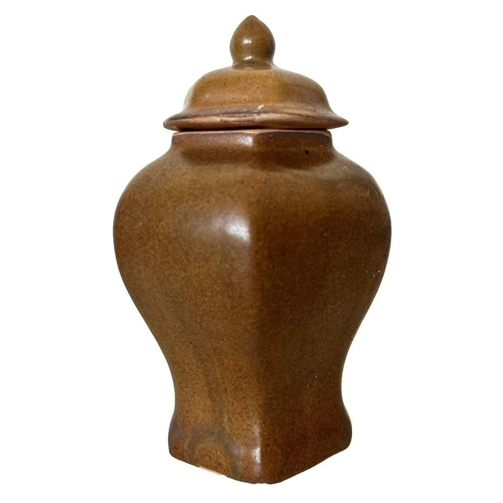 Vintage Farmhouse Hand Painted Rooster Ceramic Canister Jar Urn With Lid Brown
